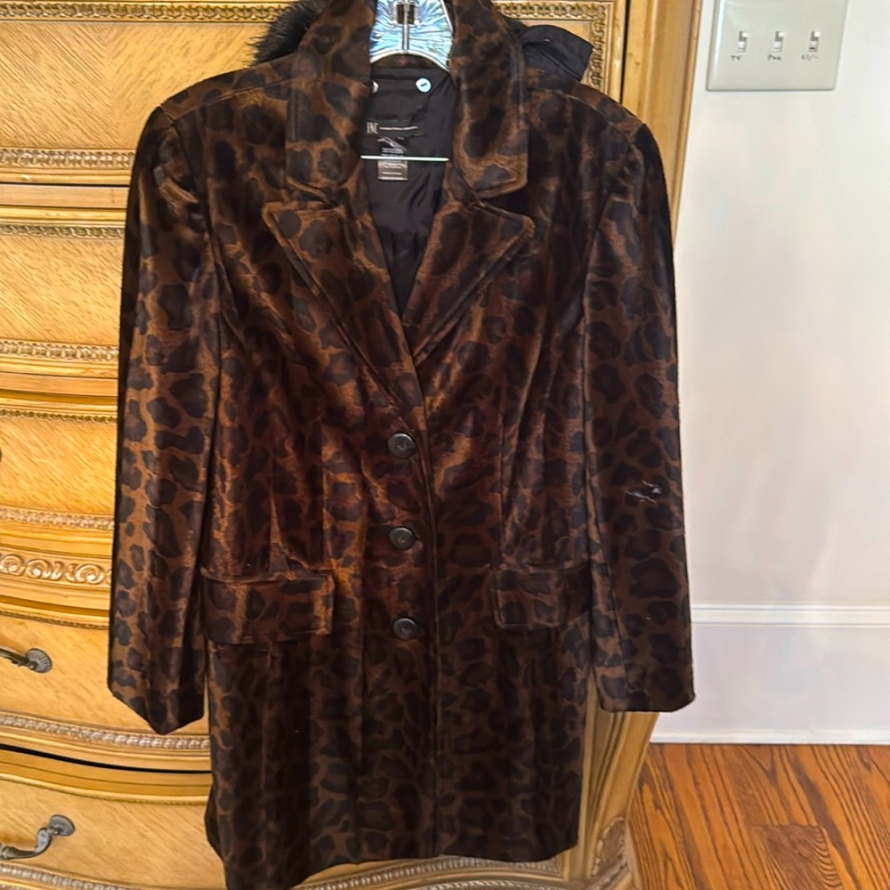 INC International Concepts Brown Leopard Print Coat